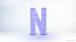 A purple, illuminated letter "N" with a dotted texture on a plain white background.